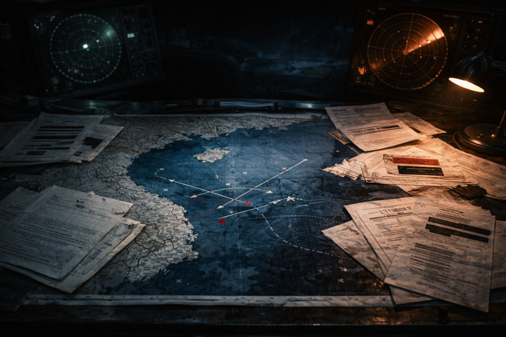 Gulf of Tonkin incident — declassified naval operations map with intelligence documents