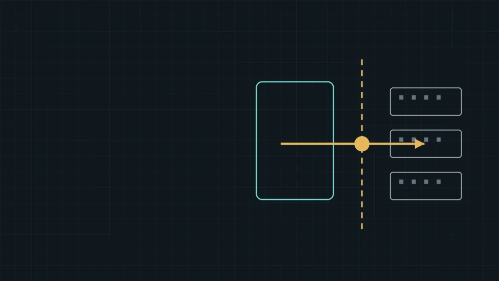 Editorial diagram of a test zone separated from real companies by an access boundary, with one path crossing the boundary.